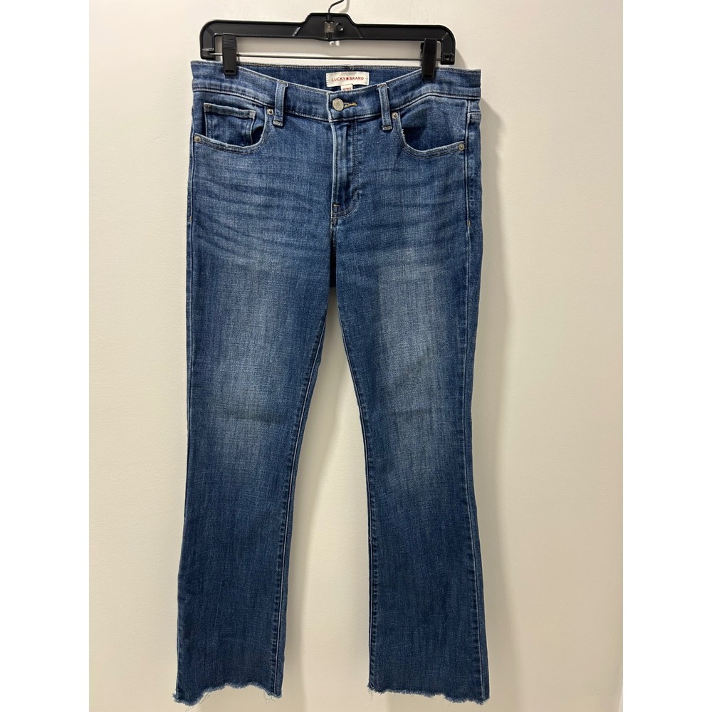 Lucky Brand Mid Rise Cropped Bootcut Jeans Blue Frayed Hem Size 10 30R